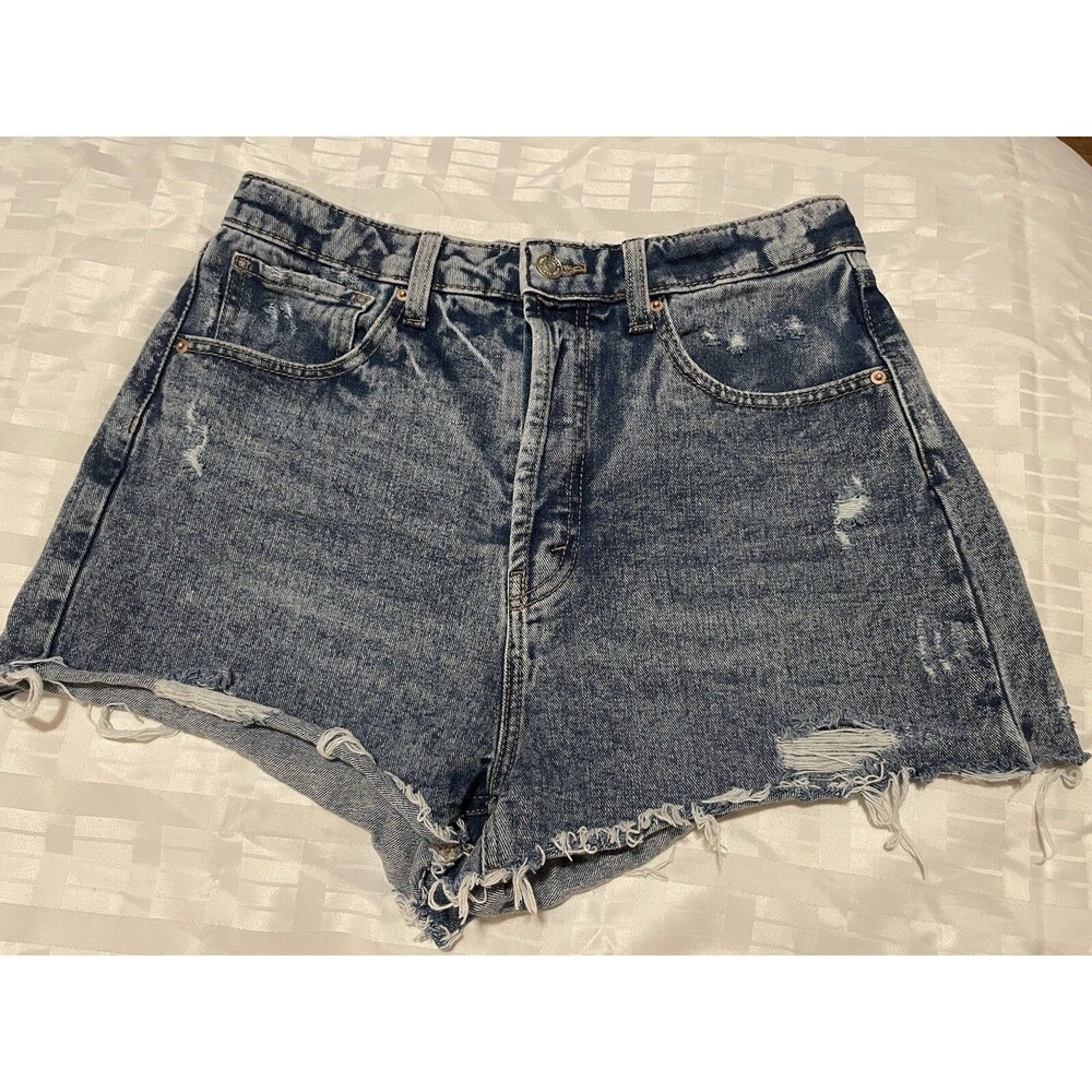 Wild Fable Blue Jean Short Shorts Size 10 High Rise Button Up Raw Hem Distressed